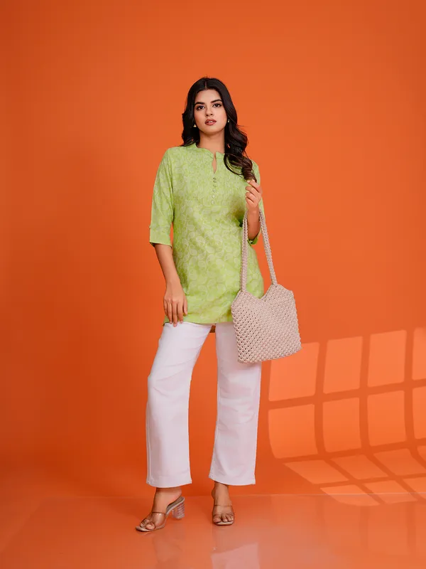 PARROT_GREEN_Viscose_Rayon__Printed_Tunic_for_women