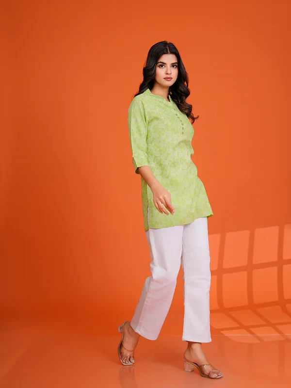PARROT_GREEN_Viscose_Rayon__Printed_Tunic_for_women