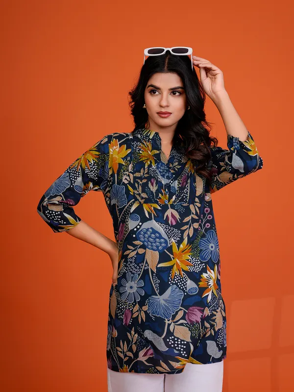 NAVY_BLUE_Viscose_Rayon__Printed_Tunic_for_women
