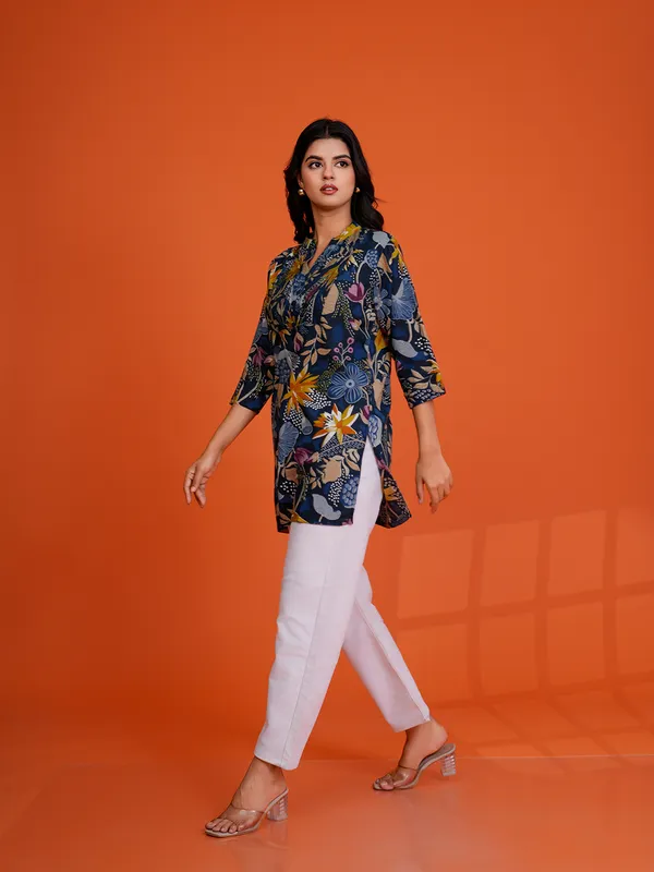 NAVY_BLUE_Viscose_Rayon__Printed_Tunic_for_women