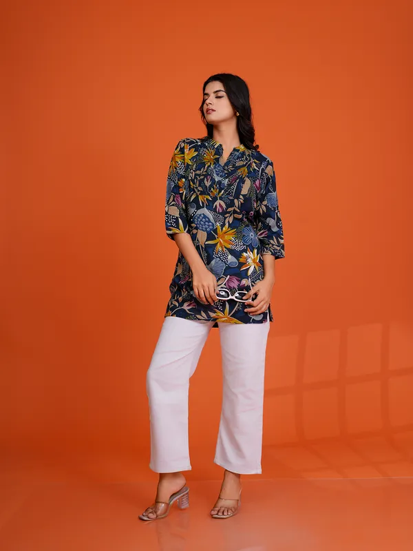 NAVY_BLUE_Viscose_Rayon__Printed_Tunic_for_women