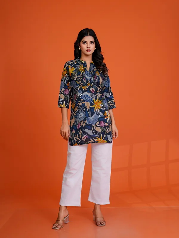 NAVY_BLUE_Viscose_Rayon__Printed_Tunic_for_women