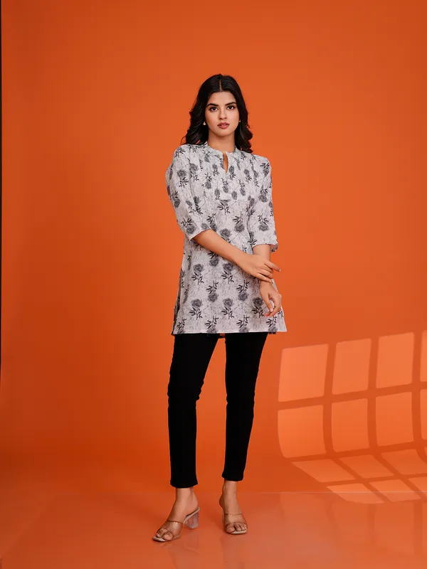 OFF_WHITE_Viscose_Rayon__Printed_Tunic_for_women