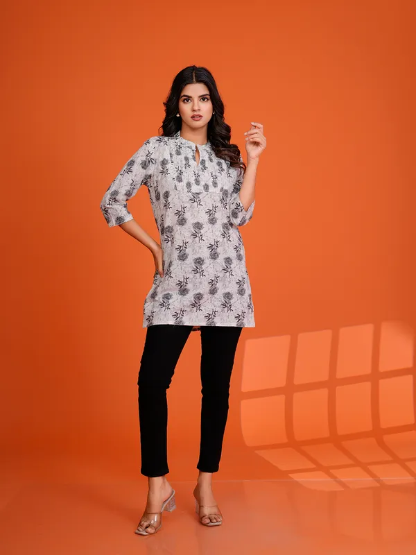 OFF_WHITE_Viscose_Rayon__Printed_Tunic_for_women