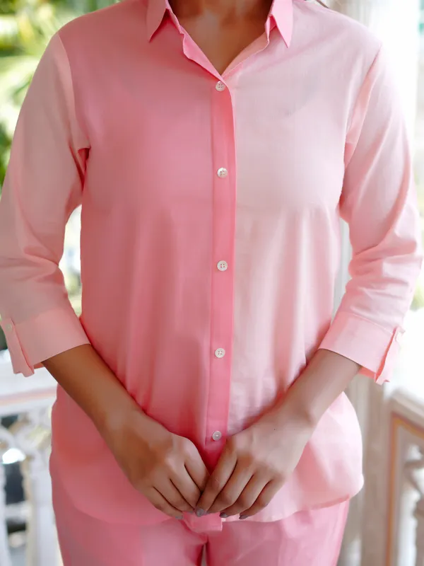 PEACH_Pure_Cotton_Pure_Cotton_Self_Design_1_Top_:_1_Pant_Co-Ord_Sets_For_Women