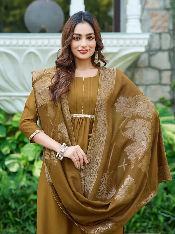 Brown_Silk_Blend_Straight_Calf_Length_Round_Neck_Kurta_Sets_For_Women