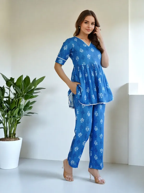 BLUE_Viscose_Rayon_Viscose_Rayon_Printed_1_Top_:_1_Pant_Co-Ord_Sets_For_Women