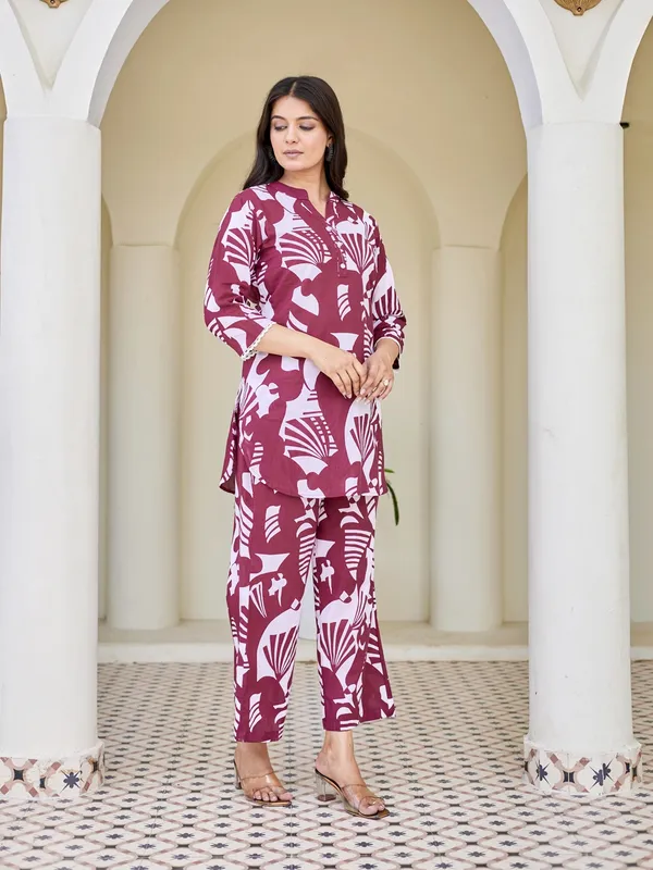 MAROON_Pure_Cotton_Pure_Cotton_Printed_25_Top_:_1_Pant_Co-Ord_Sets_For_Women