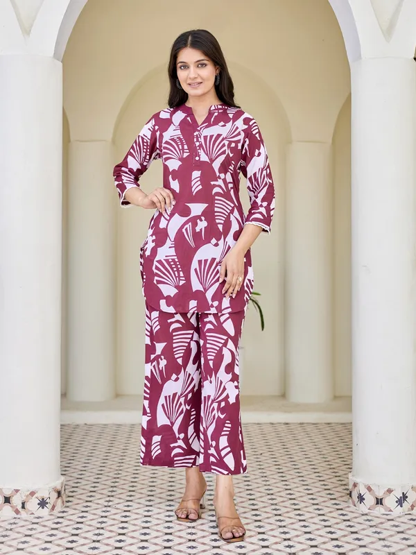 MAROON_Pure_Cotton_Pure_Cotton_Printed_25_Top_:_1_Pant_Co-Ord_Sets_For_Women