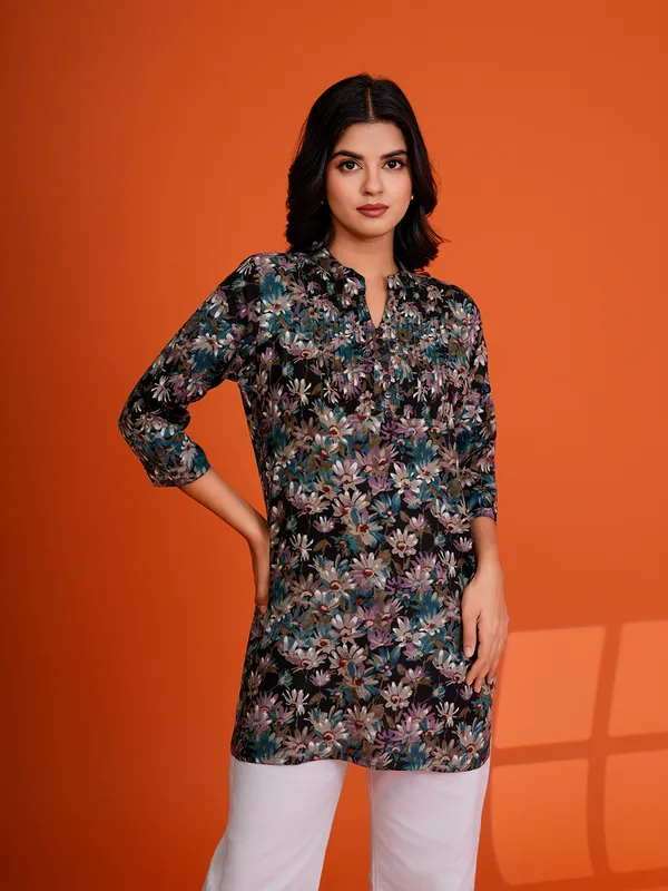 BLACK_Viscose_Rayon__Printed_Tunic_for_women