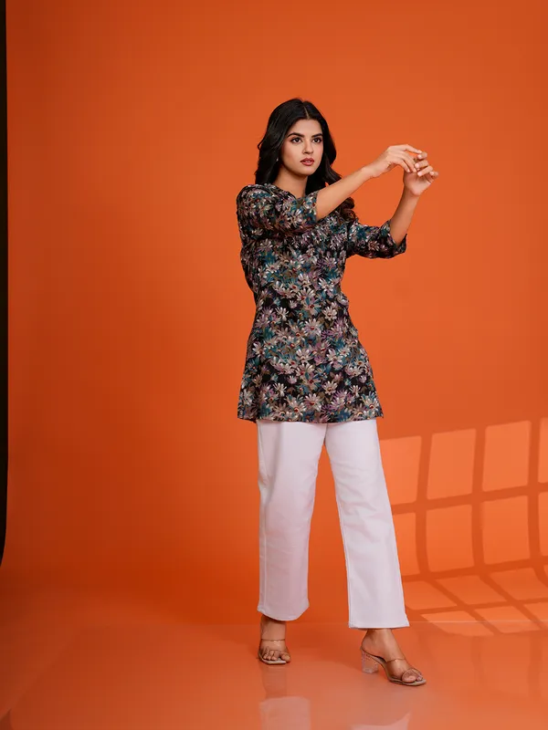 BLACK_Viscose_Rayon__Printed_Tunic_for_women
