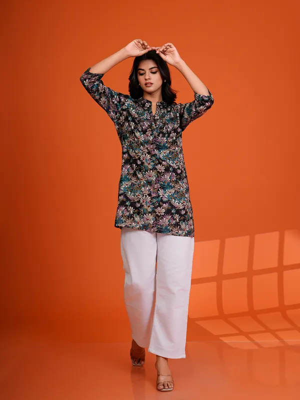 BLACK_Viscose_Rayon__Printed_Tunic_for_women
