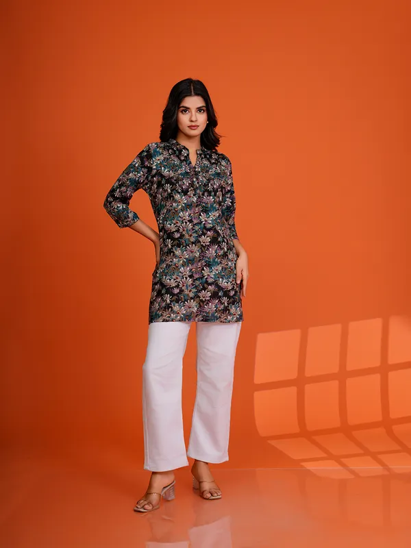 BLACK_Viscose_Rayon__Printed_Tunic_for_women