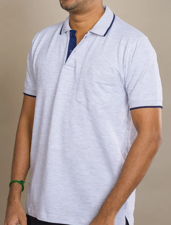 Ecru_Melange_Cotton_250_Gsm_Colar_T_Shirt_For_Men
