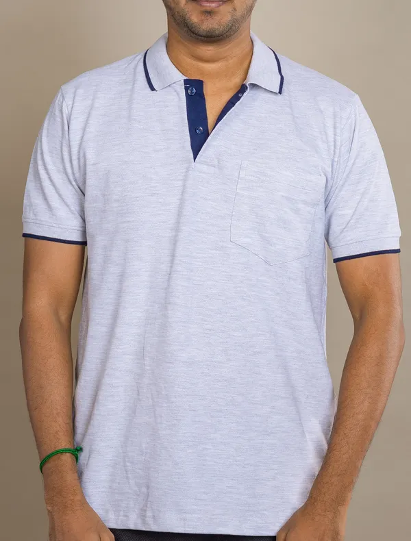 Ecru_Melange_Cotton_250_Gsm_Colar_T_Shirt_For_Men