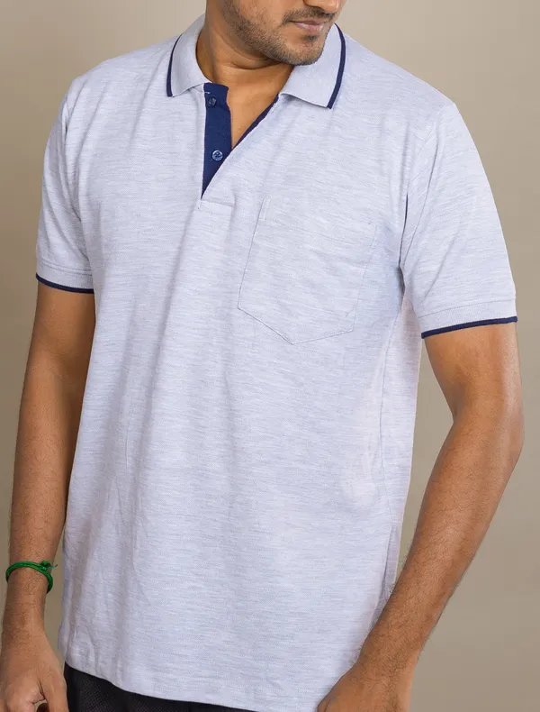Ecru_Melange_Cotton_250_Gsm_Colar_T_Shirt_For_Men