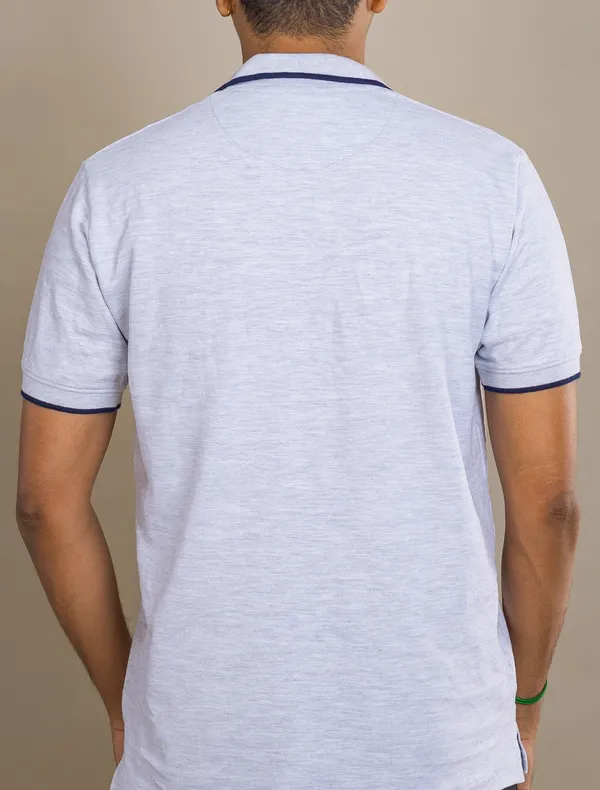 Ecru_Melange_Cotton_250_Gsm_Colar_T_Shirt_For_Men