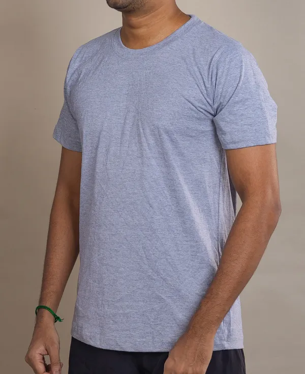Light_Grey_Melange_Cotton_220_Gsm_Round_Neck_T_Shirt_For_Men