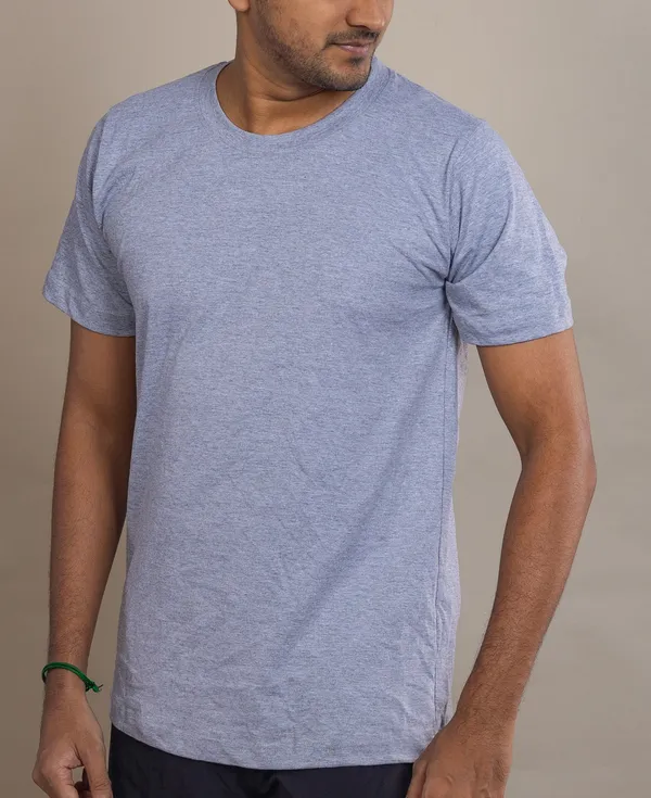 Light_Grey_Melange_Cotton_220_Gsm_Round_Neck_T_Shirt_For_Men