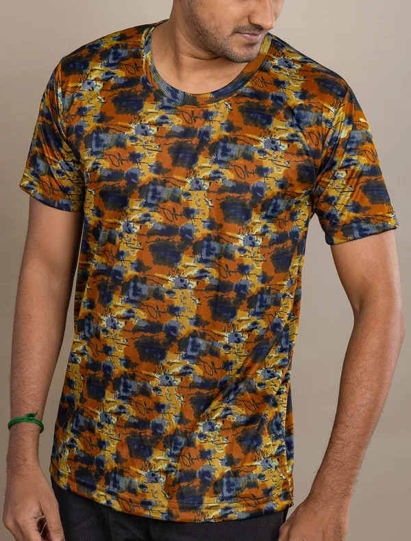 Maroon_Melange_Printed_Selina_Round_Neck_T_Shirt_For_Men