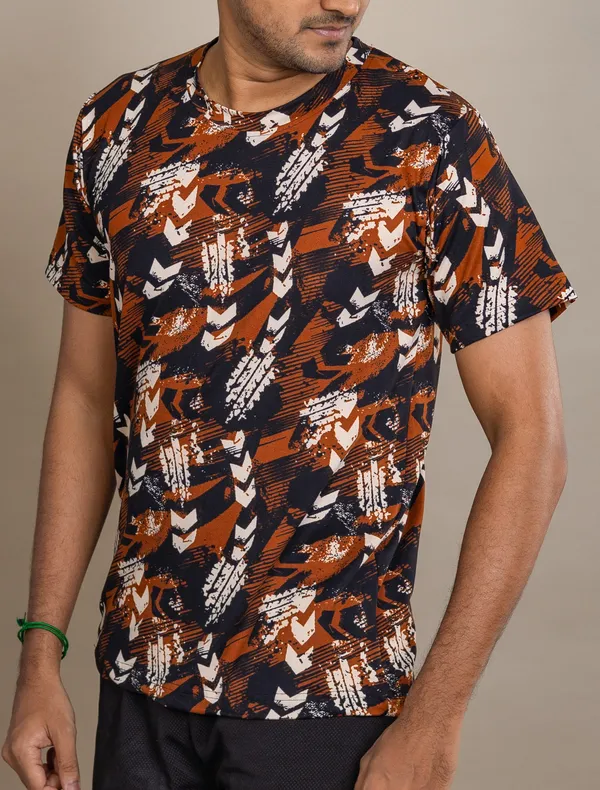 Brown_Cotton_Feel_Lycra_Round_Neck_T_Shirt_For_Men