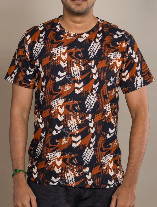 Brown_Cotton_Feel_Lycra_Round_Neck_T_Shirt_For_Men