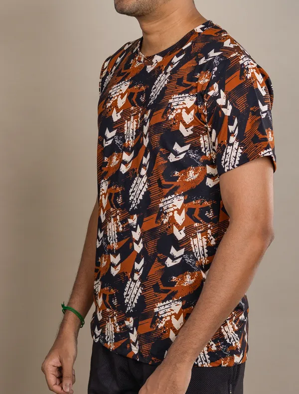 Brown_Cotton_Feel_Lycra_Round_Neck_T_Shirt_For_Men