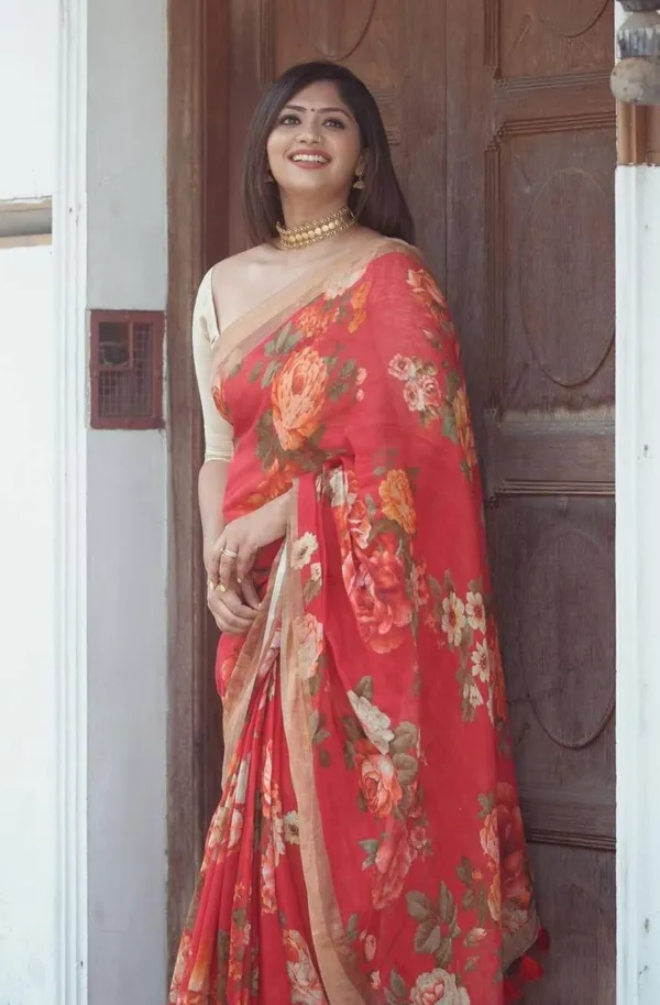 Red_Premium_Soft_linen_Cotton_Saree_For_Women
