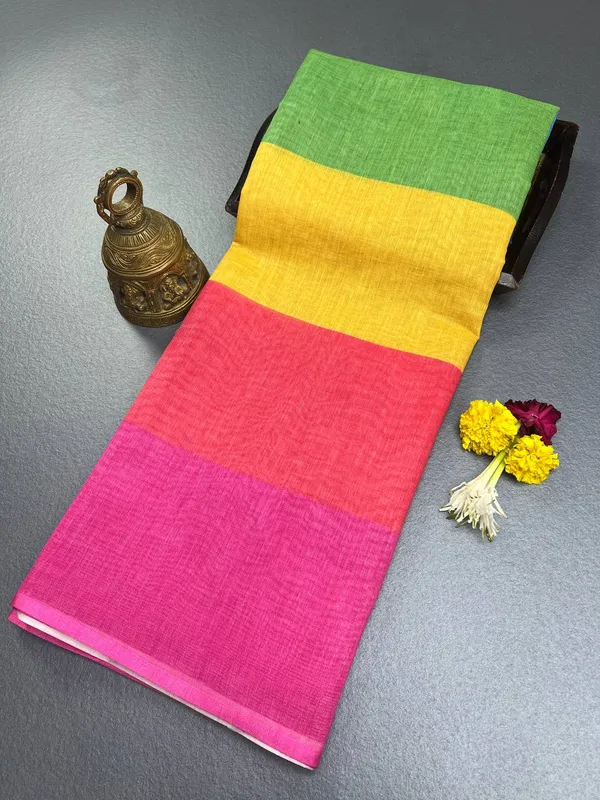 Multicolour_Premium_Linen_Cotton_Saree_With_Blouse_For_Women