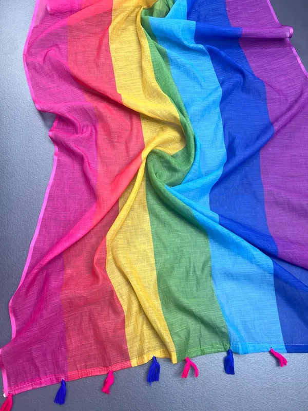 Multicolour_Premium_Linen_Cotton_Saree_With_Blouse_For_Women