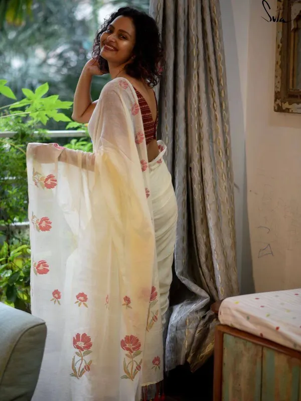 White_Premium_Soft_linen_Cotton_Saree_For_Women