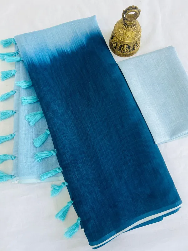 White_&_Blue_Premium_Soft_linen_Cotton_Saree_For_Women
