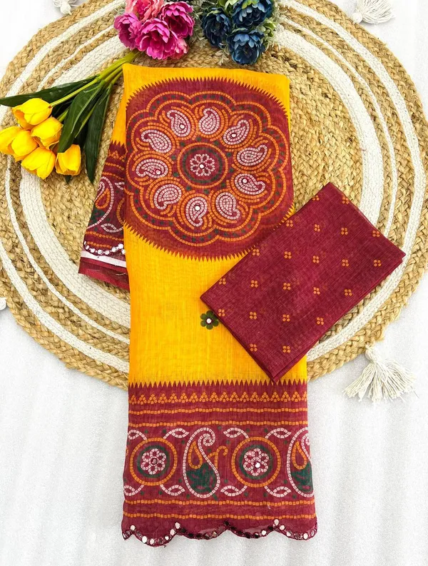 Yellow_Premium_Soft_linen_Cotton_Saree_For_Women