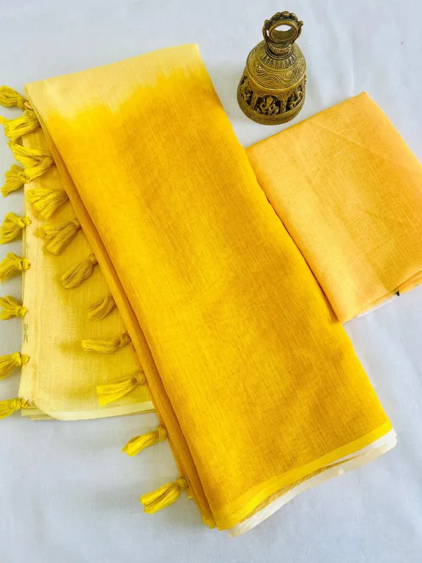 Yellow_Premium_Soft_linen_Cotton_Saree_For_Women