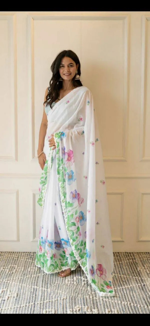 White_Premium_Soft_linen_Cotton_Saree_For_Women