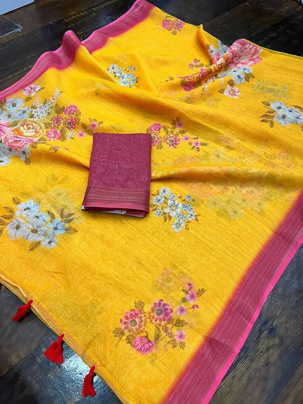 Yellow_Premium_Soft_linen_Cotton_Saree_For_Women