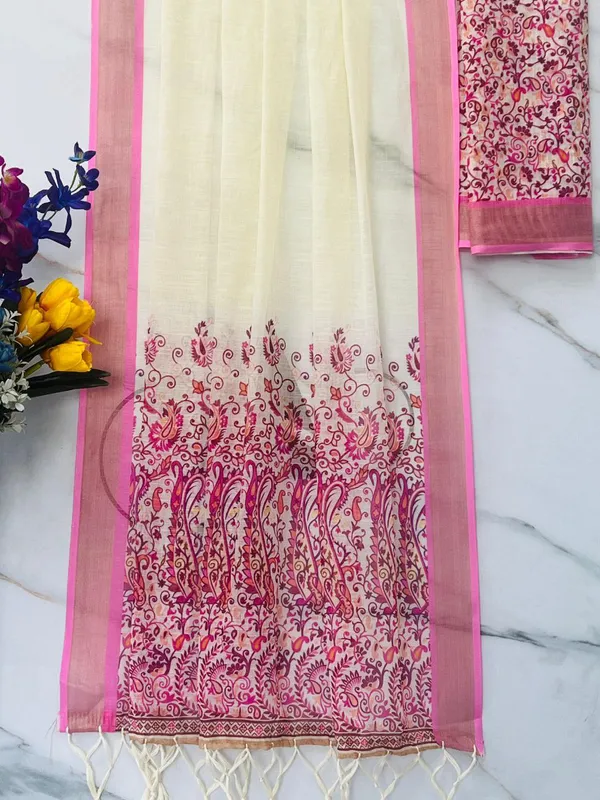 Cream_Premium_Soft_linen_Cotton_Saree_For_Women