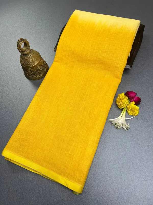 Mix_Dark_&_Light_Yellow_Premium_Linen_Cotton_Saree_With_Blouse_For_Women
