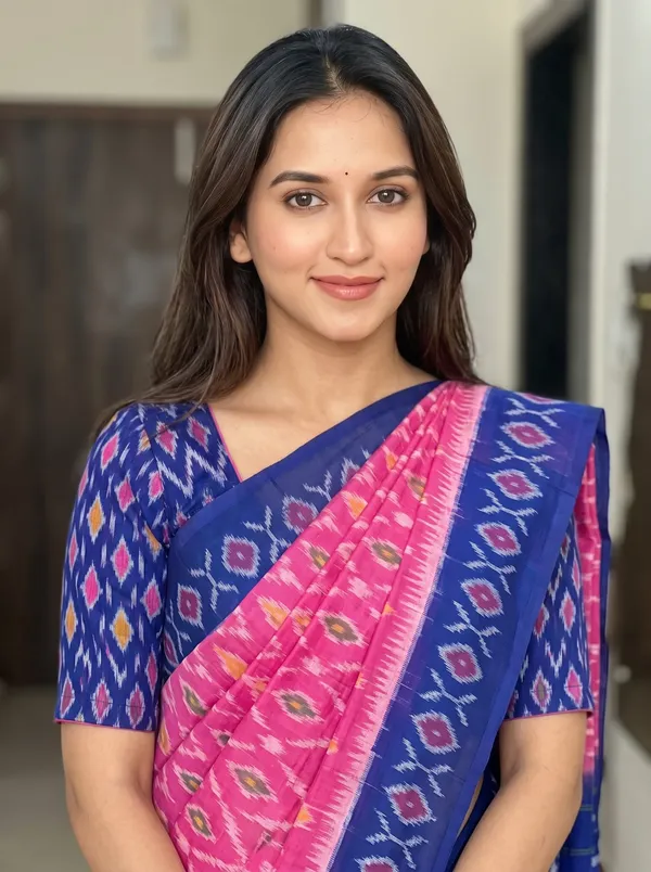 Beautiful_Pink_and_Blue_Colour_Ikkat_Print_Saree