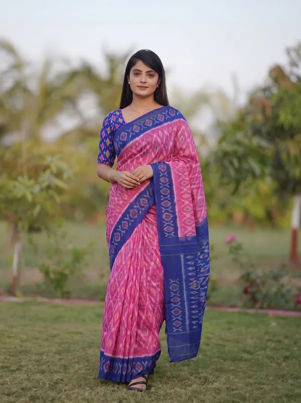 Beautiful_Pink_and_Blue_Colour_Ikkat_Print_Saree