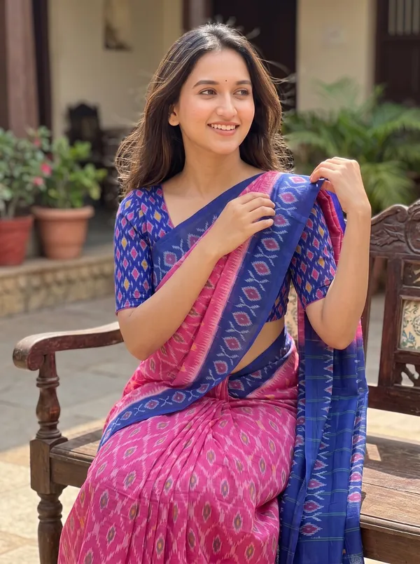 Beautiful_Pink_and_Blue_Colour_Ikkat_Print_Saree