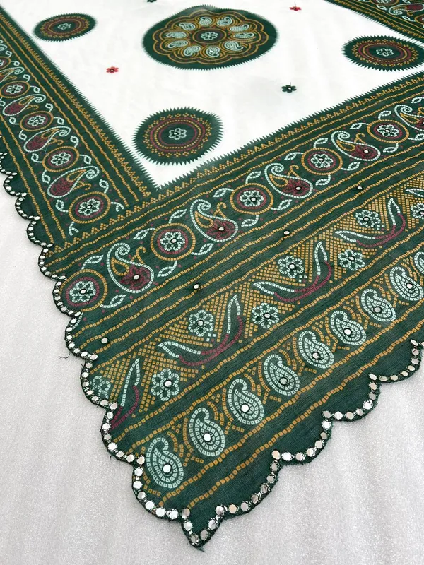White_&_Green_Premium_Soft_linen_Cotton_Saree_For_Women