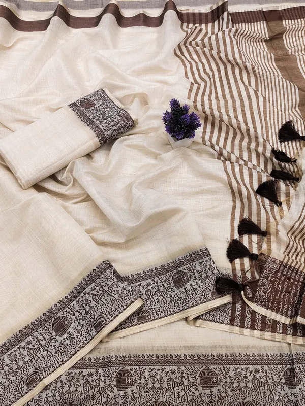 Cofee_Colour__Premium_Warli_Border_And_Cotton_Fabric
