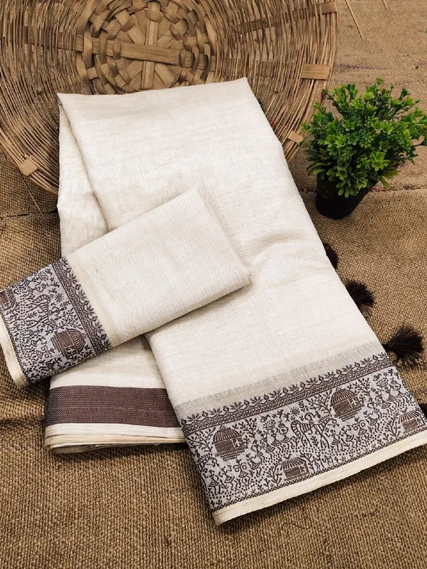 Cofee_Colour__Premium_Warli_Border_And_Cotton_Fabric