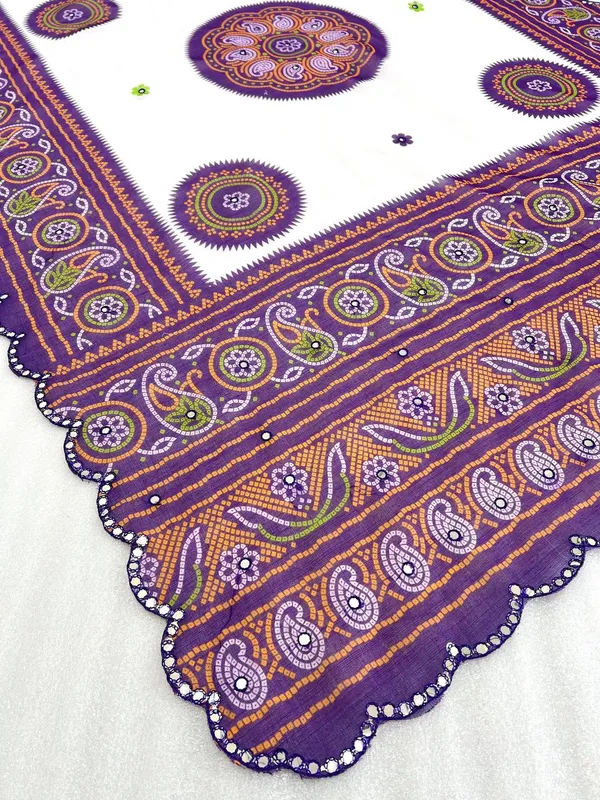 White_&_Purple_Premium_Soft_linen_Cotton_Saree_For_Women