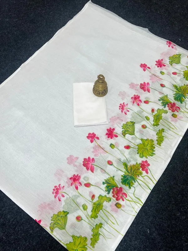 White_Premium_Soft_linen_Cotton_Saree_For_Women