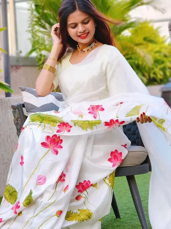 White_Premium_Soft_linen_Cotton_Saree_For_Women