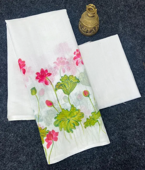 White_Premium_Soft_linen_Cotton_Saree_For_Women
