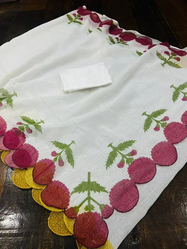 White_&_Maroon_Premium_Soft_linen_Cotton_Saree_For_Women