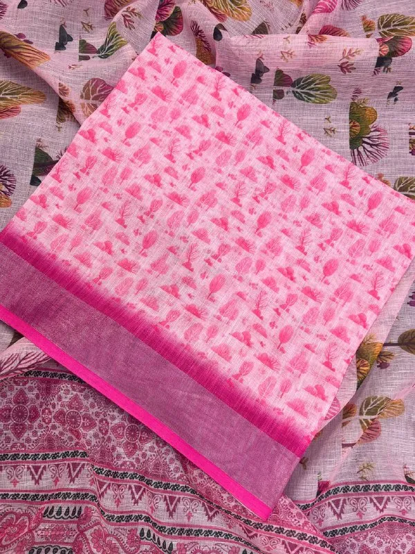 Light_Pink_Premium_Linen_Cotton_Saree_With_Blouse_For_Women